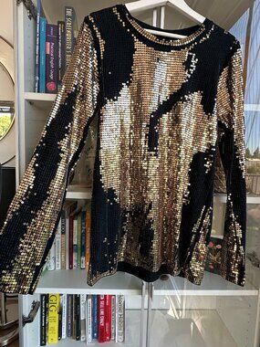 BALMAIN hand sewn sequin top shirt long sleeve distressed look size small